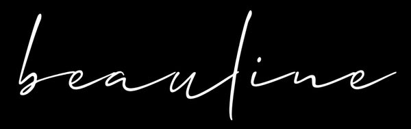 White 'beauline' logo on a black background